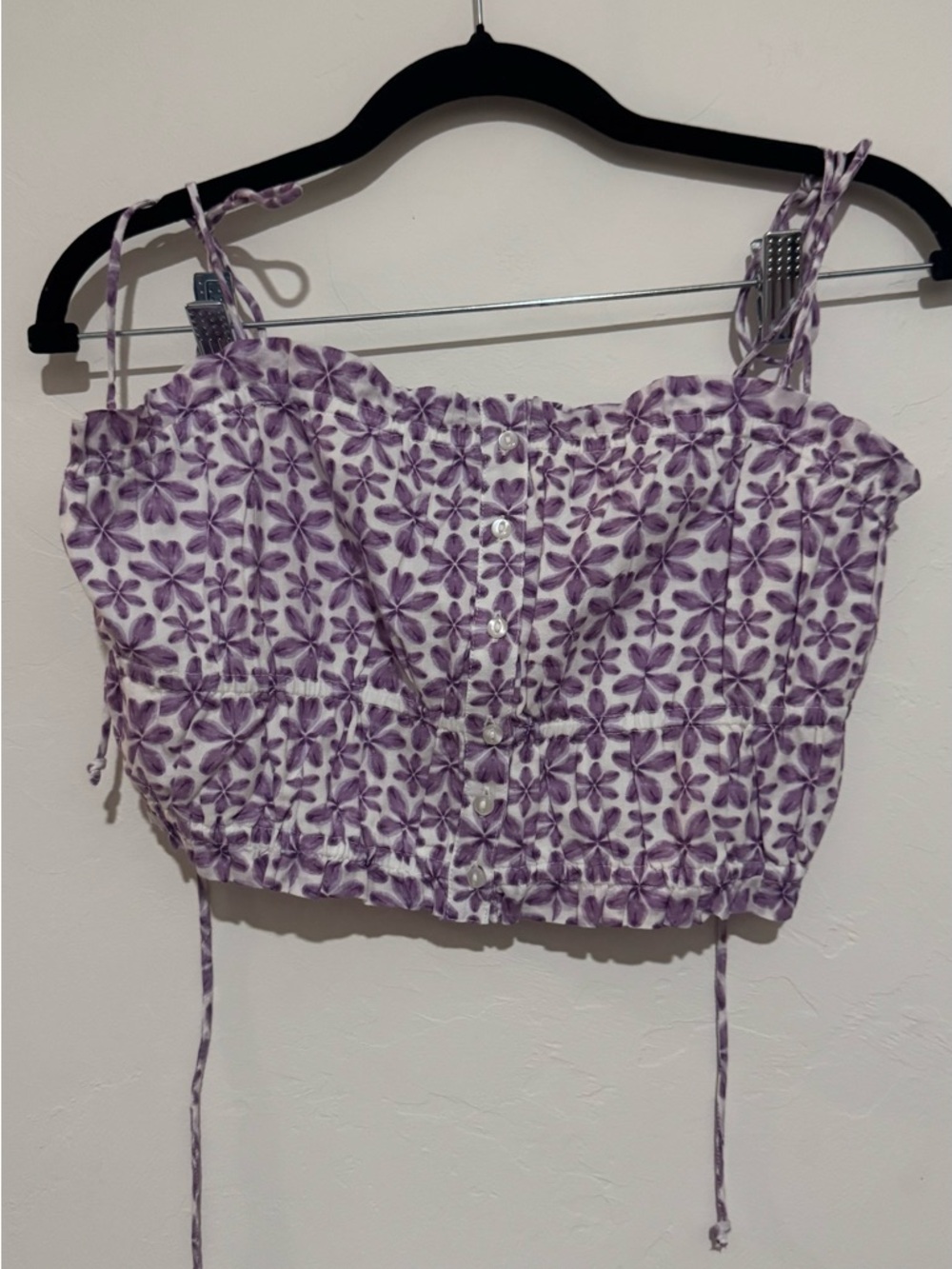 Arie Women Size Small Purple Floral Smocked Crop Top